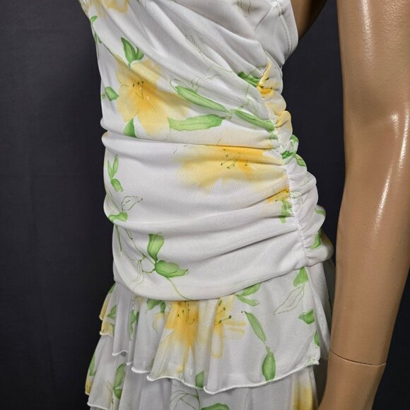Vintage 90s Y2K Floral Halter Dress Size M Ruffled Asymmetric Romantic Fairy - Picture 5 of 7